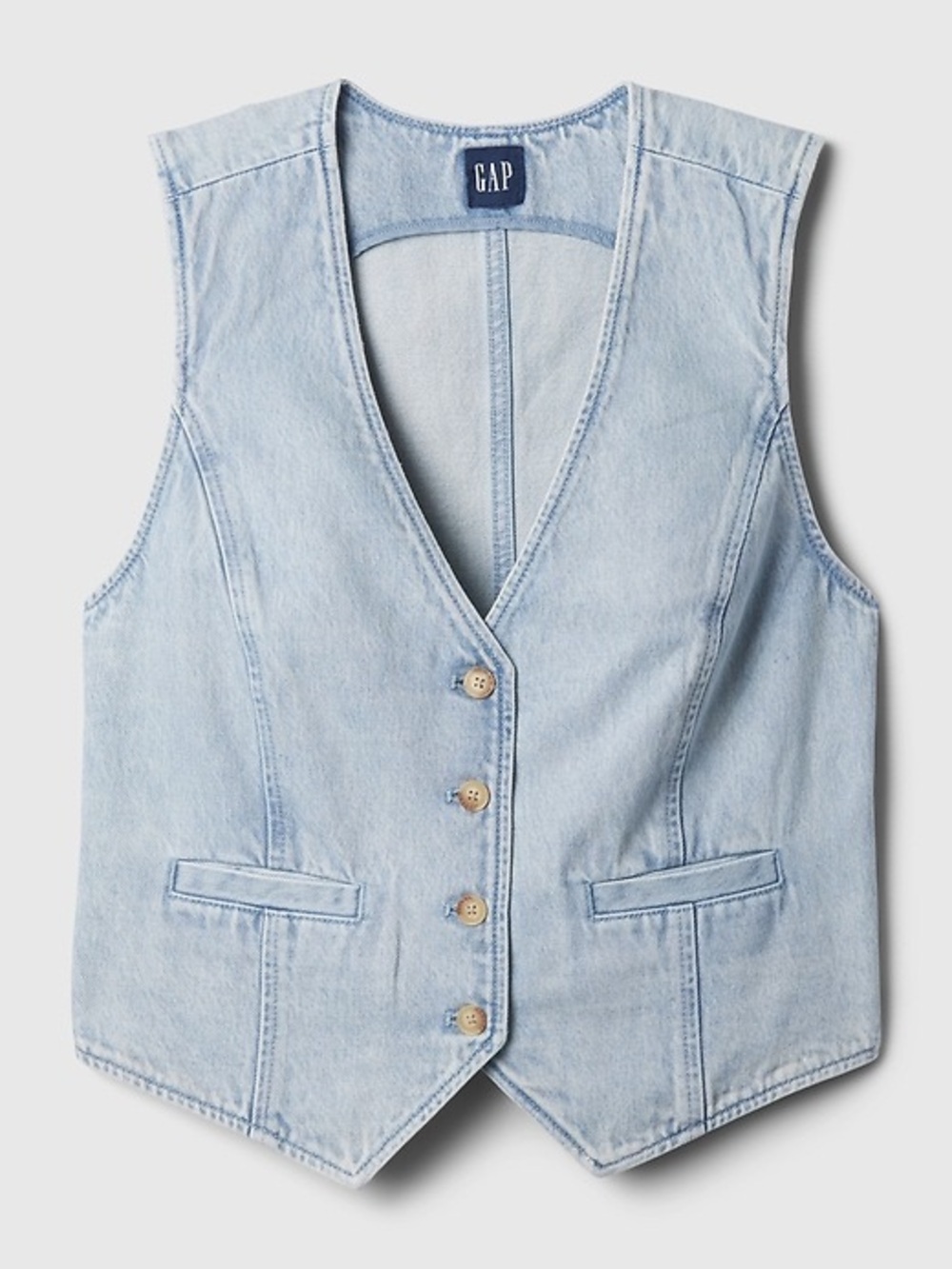 GAP Light Wash Denim Button Vest Large Y2K Western Cowgirl Festival Chic Rodeo